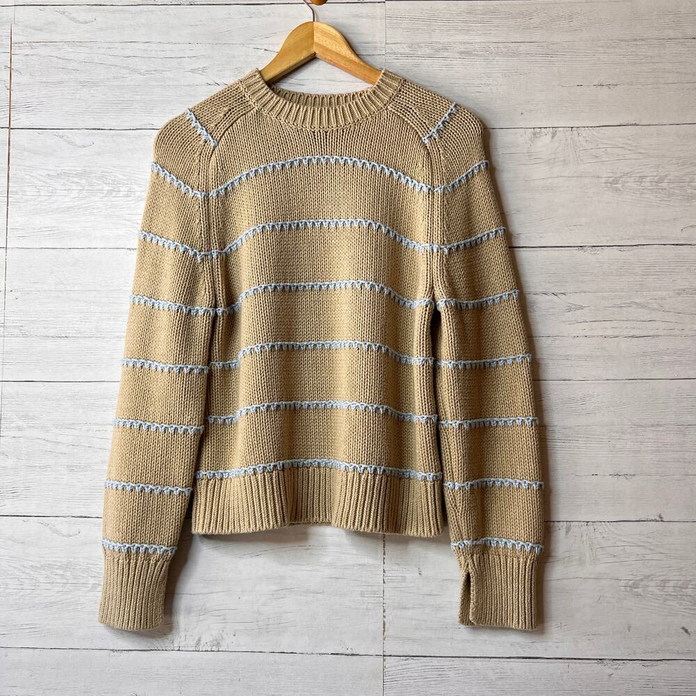 Madewell Sweater Womens Size Large Tan Textured Cotton Crewneck Baby Stripe
